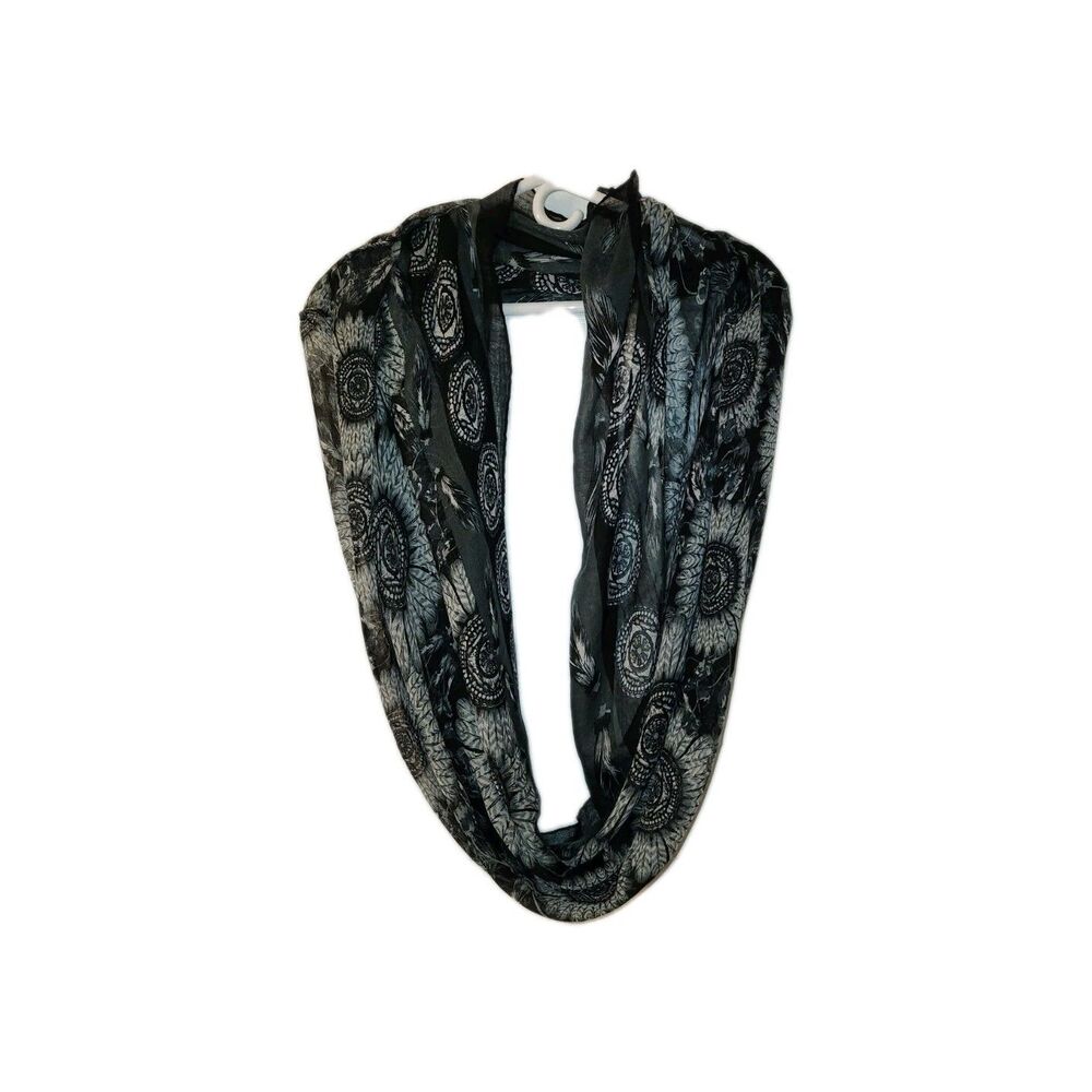 Native American Inspired Design Green Black Large Infinity Scarf 35" Southwest